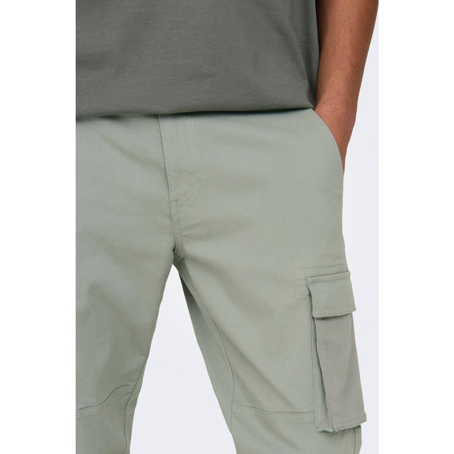 ONLY & SONS tapered fit cargo broek ONSCAM grijsgroen