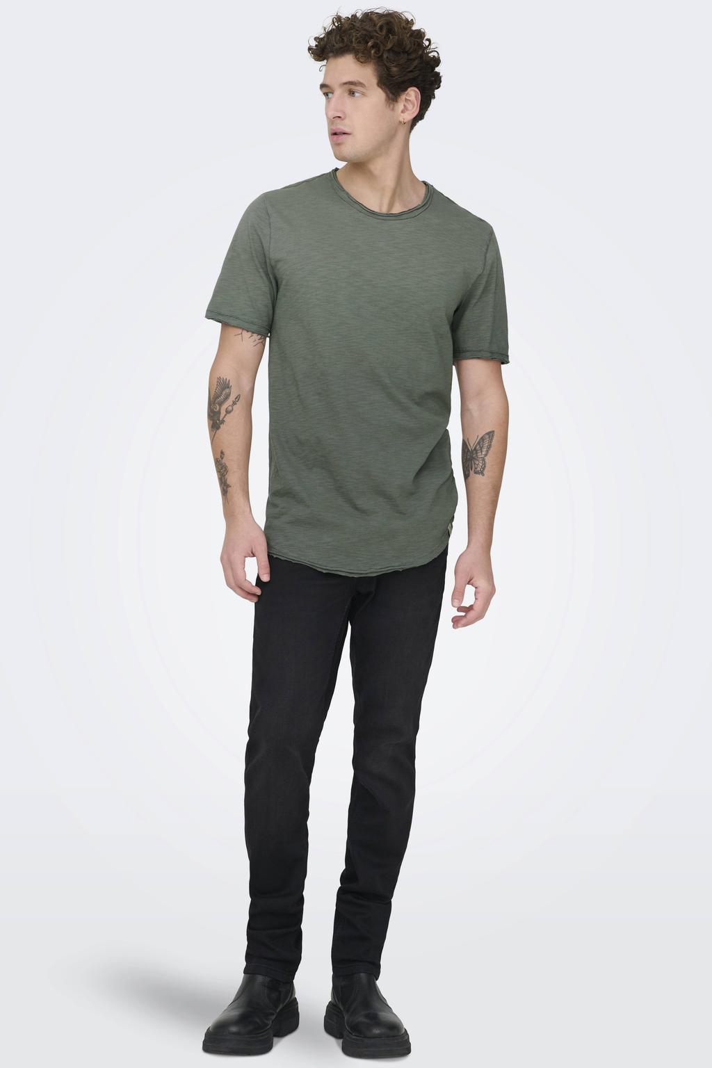ONLY & SONS gemeleerd regular fit T-shirt ONSBENNE LIFE LONGY castor gray