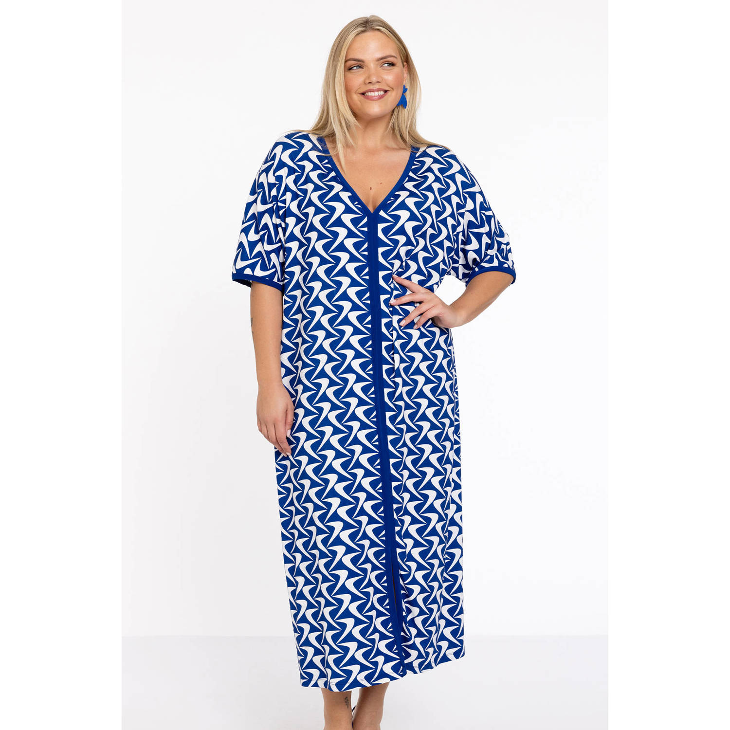YOEK maxi jurk met all over print blauw wit