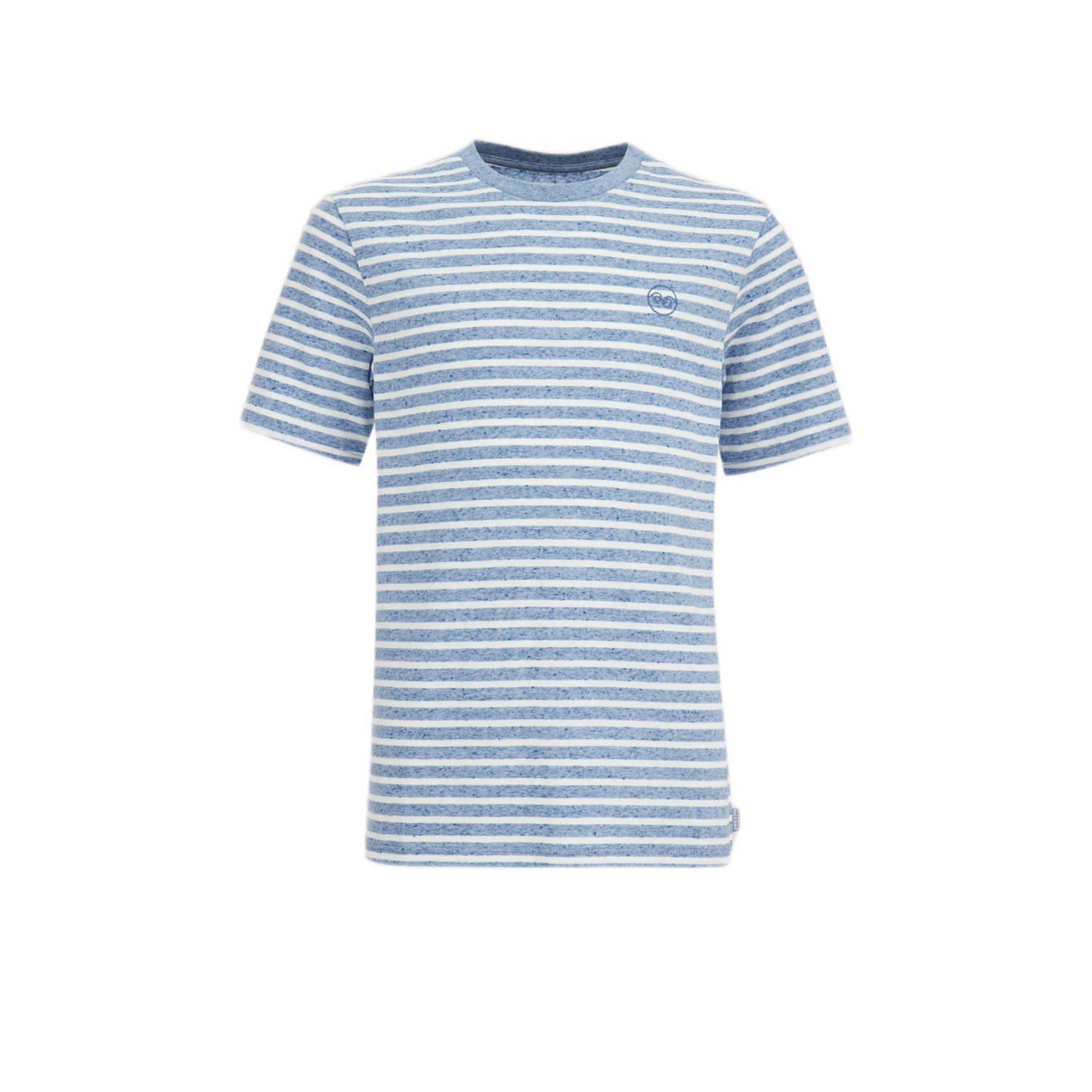 WE Fashion gestreept T-shirt morning blue Blauw Jongens Stretchkatoen Ronde hals 134 140