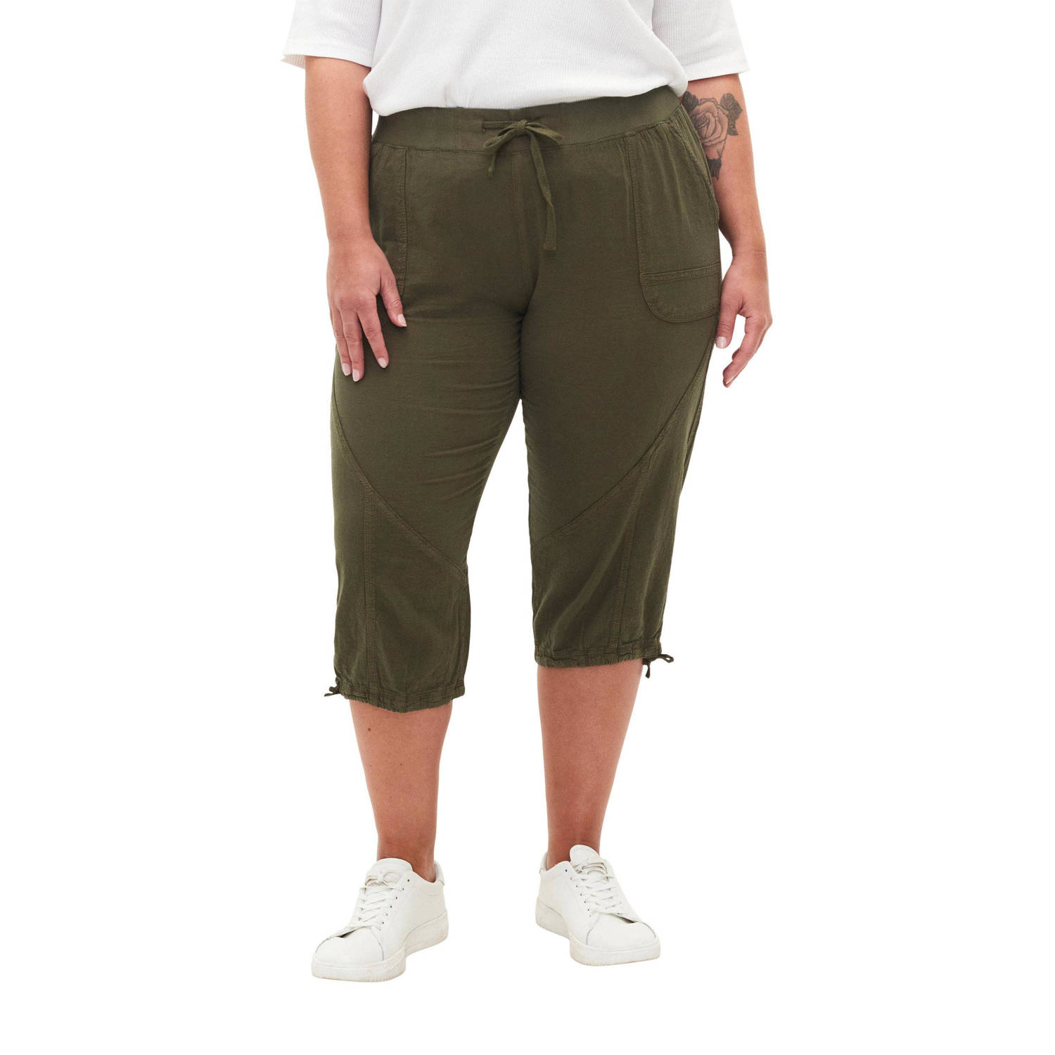 Zizzi high waist slim fit broek JEASY groen