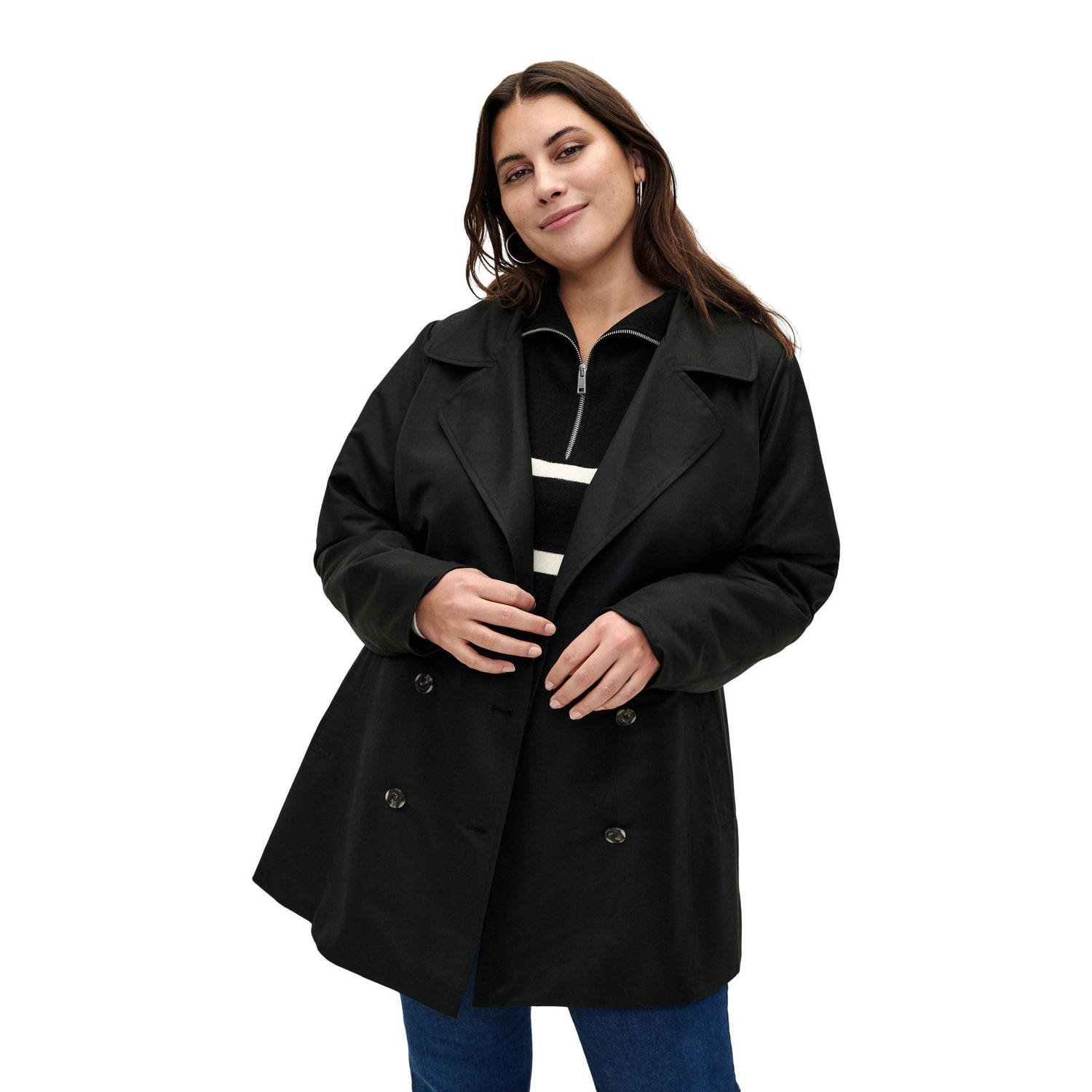 Zizzi trenchcoat zwart