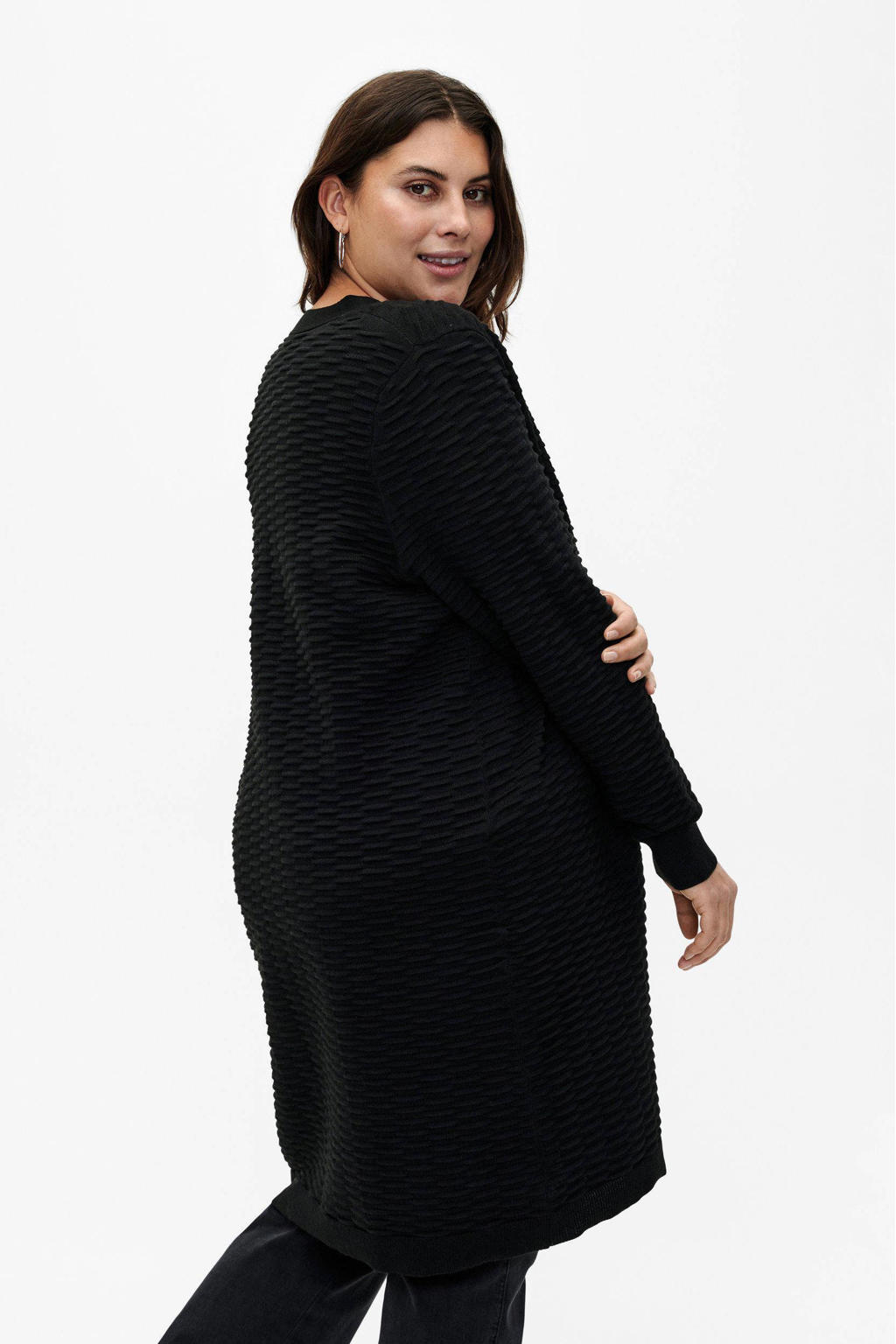 Lang gebreid vest met brede strepen - Donker Bordeaux - Maat XL