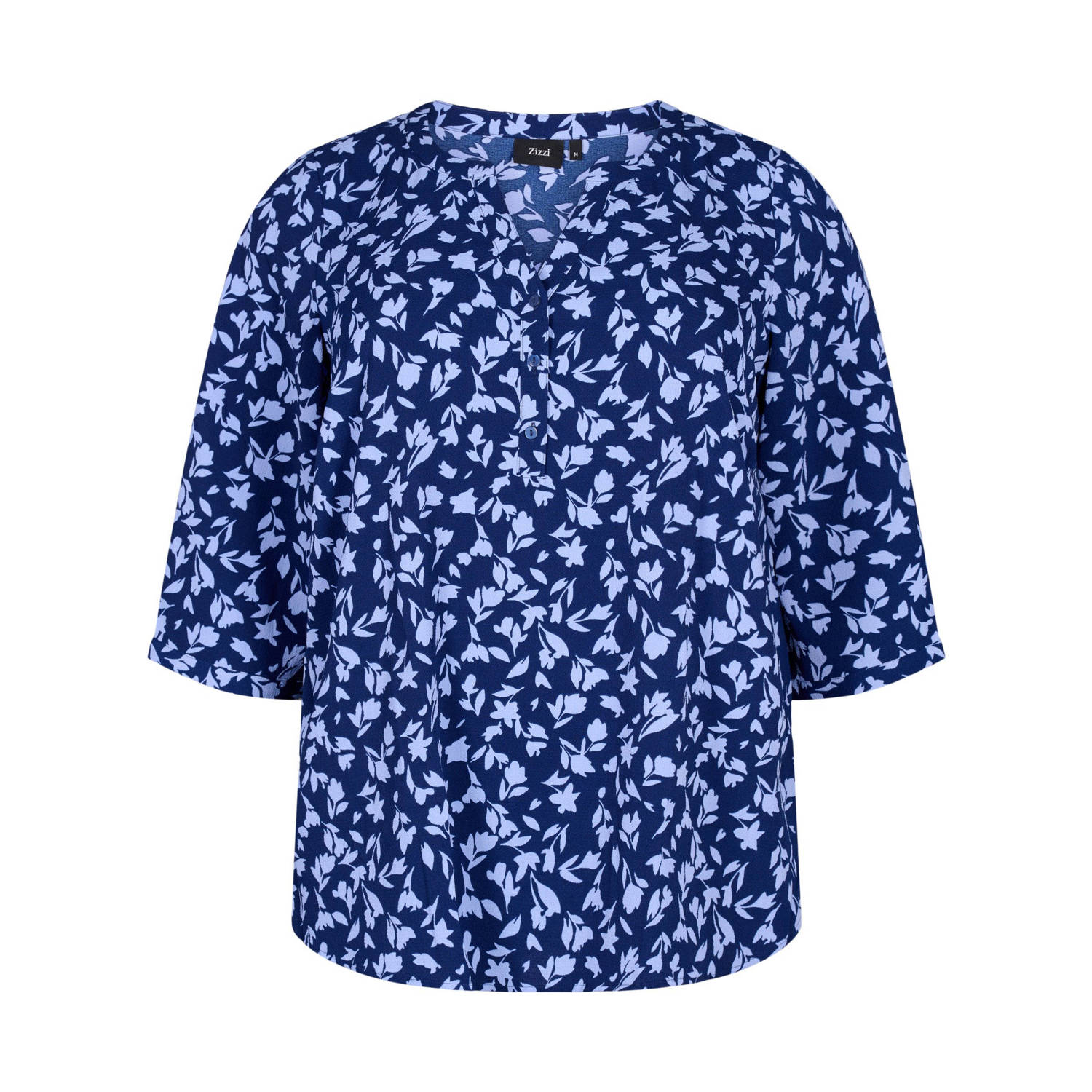 Zizzi blousetop met all over print blauw lichtblauw