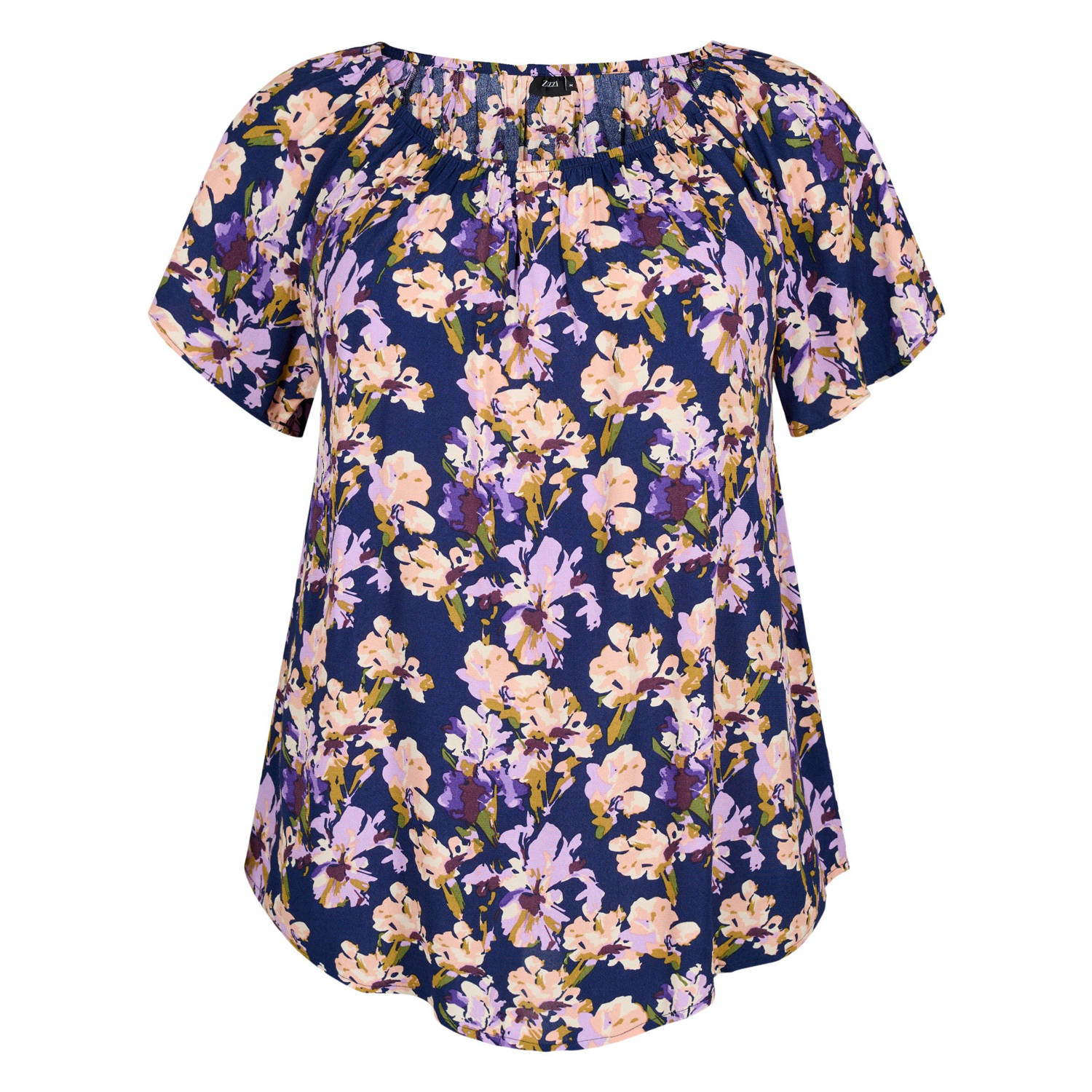 Zizzi top met all over print donkerblauw lilac