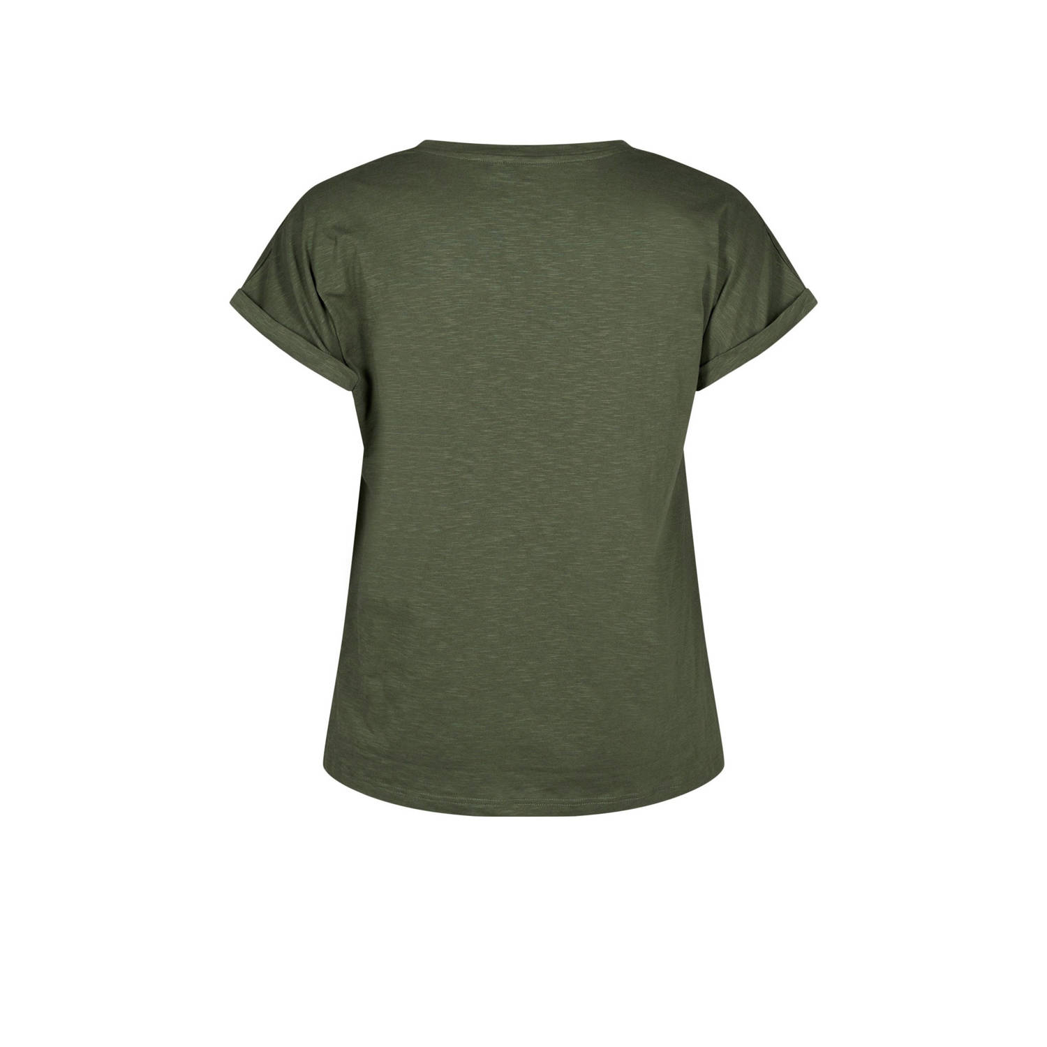Zizzi T-shirt VVERA met tekst groen