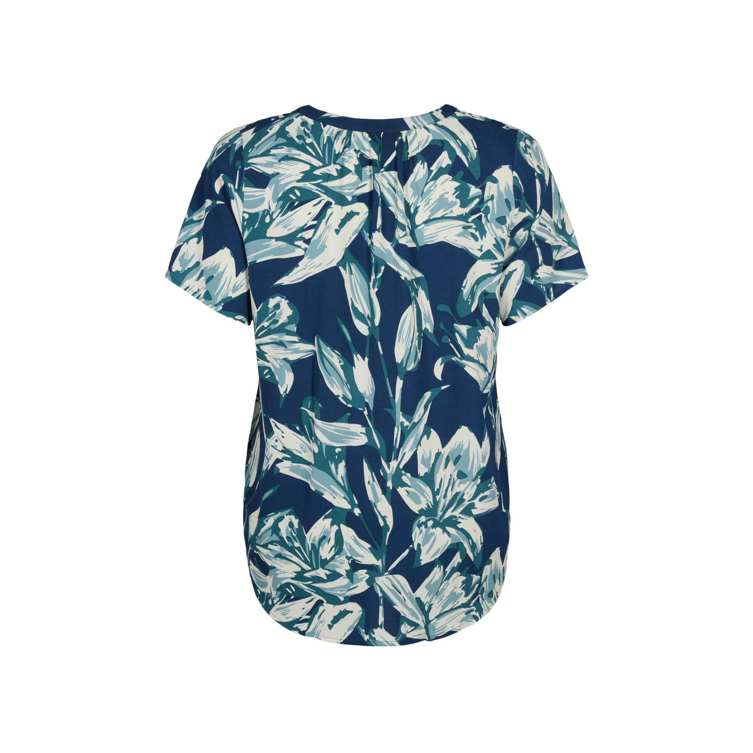 Zizzi blousetop met all over print blauw groen