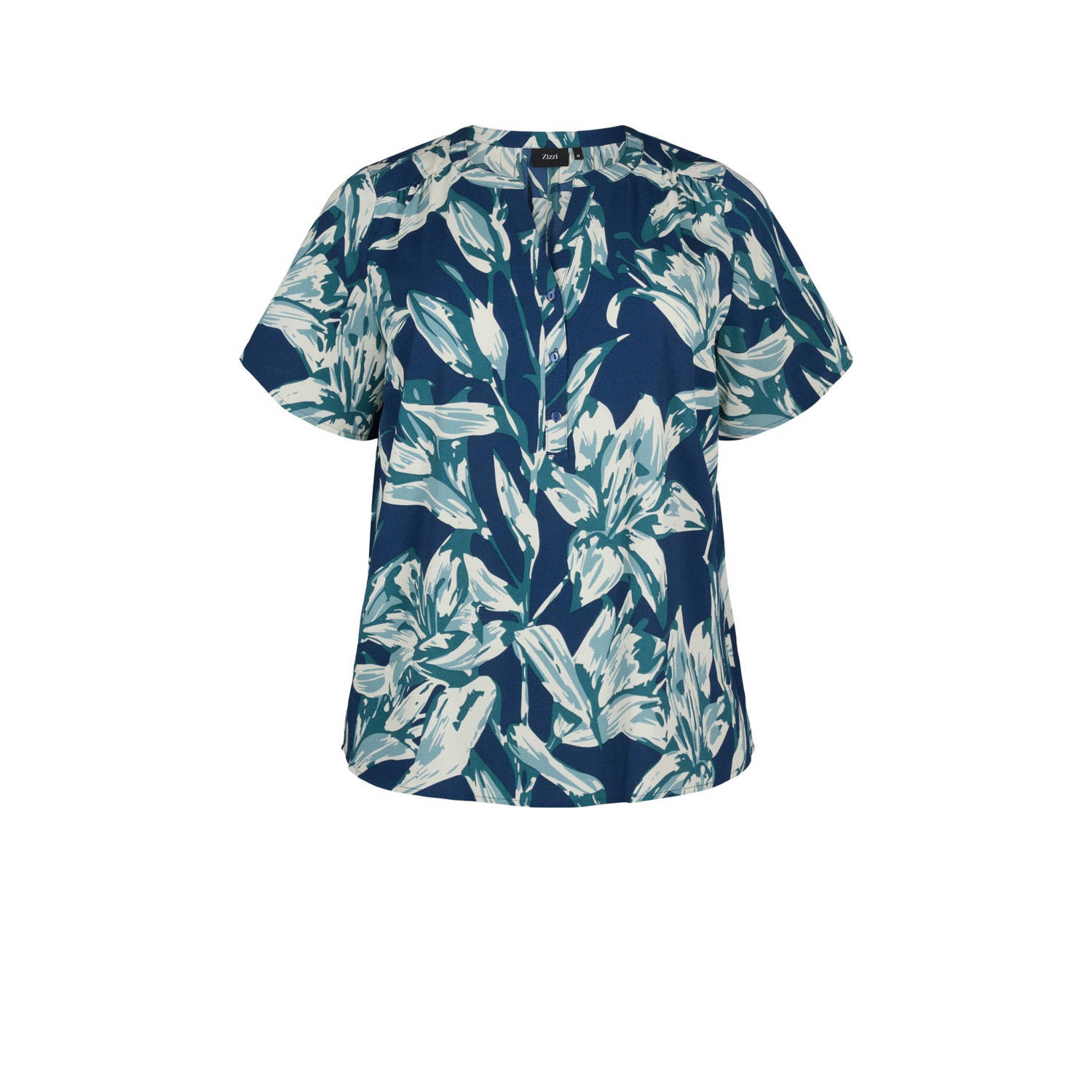 Zizzi blousetop met all over print blauw groen