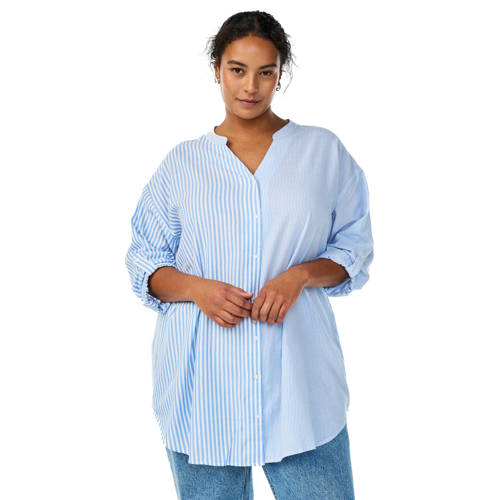 Zizzi gestreepte blouse blauw/ wit afbeelding