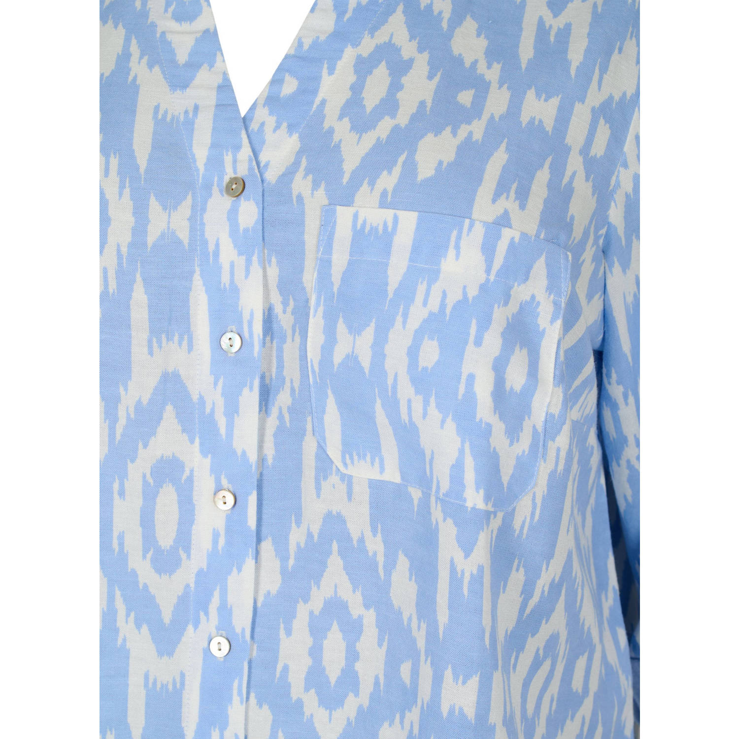 Zizzi blouse met all over print lichtblauw ecru