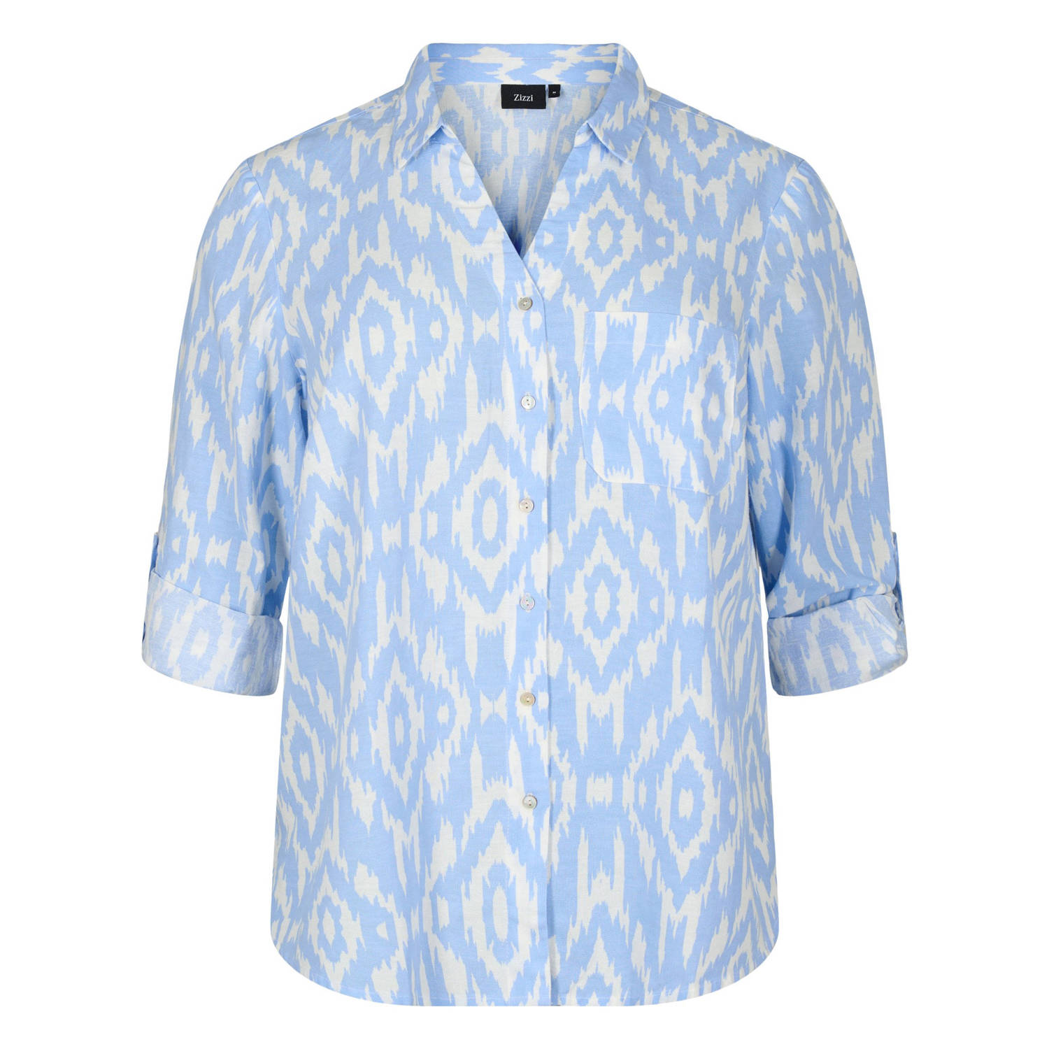 Zizzi blouse met all over print lichtblauw ecru