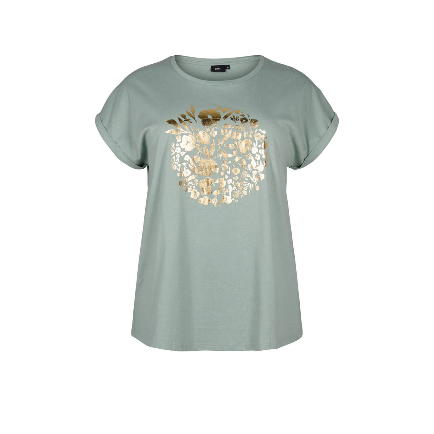 Zizzi T-shirt VELIN met printopdruk mintgroen