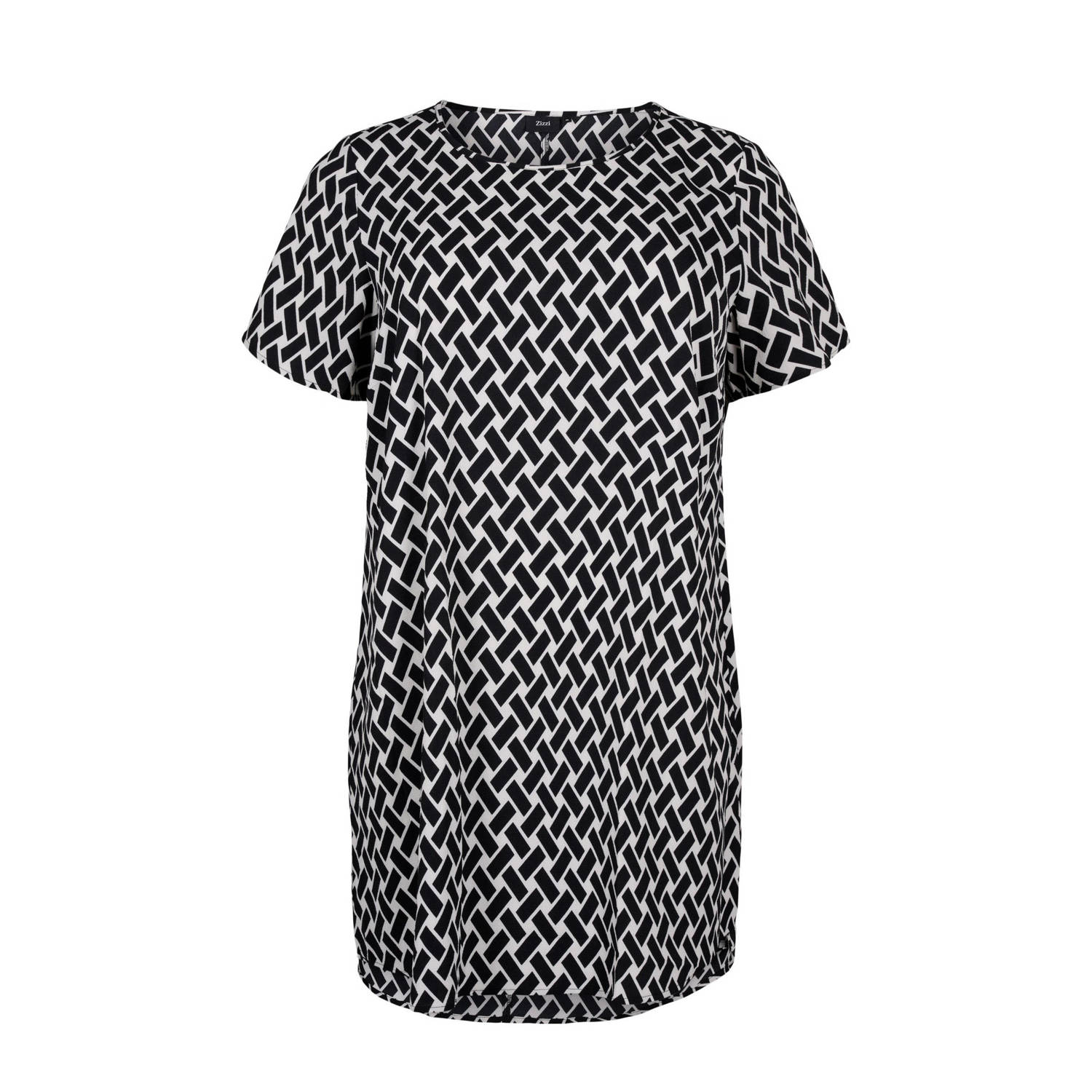 Zizzi T-shirtjurk CAANNI met all over print zwart wit
