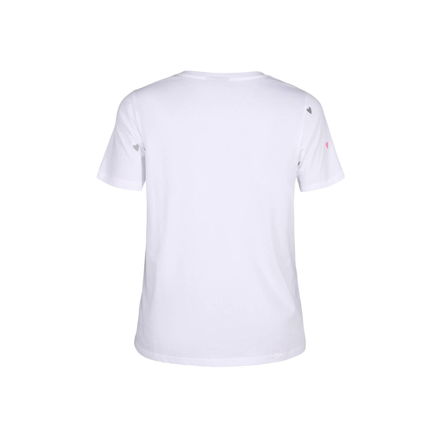 Zizzi T-shirt met hartjes en borduursels wit