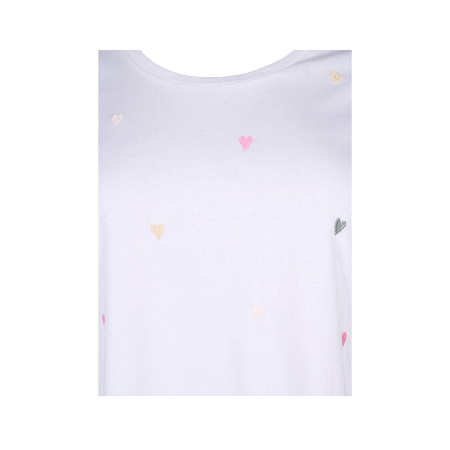Zizzi T-shirt met hartjes en borduursels wit