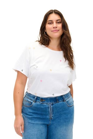 T-shirt met hartjes en borduursels wit