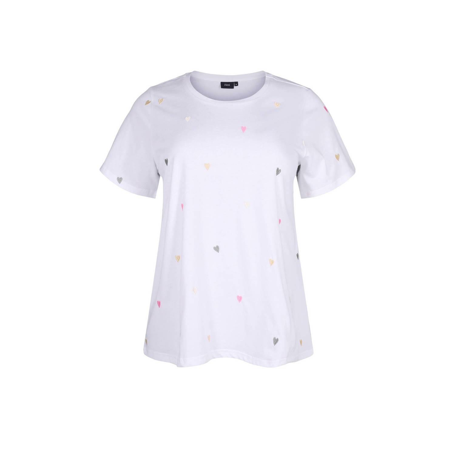 Zizzi T-shirt met hartjes en borduursels wit