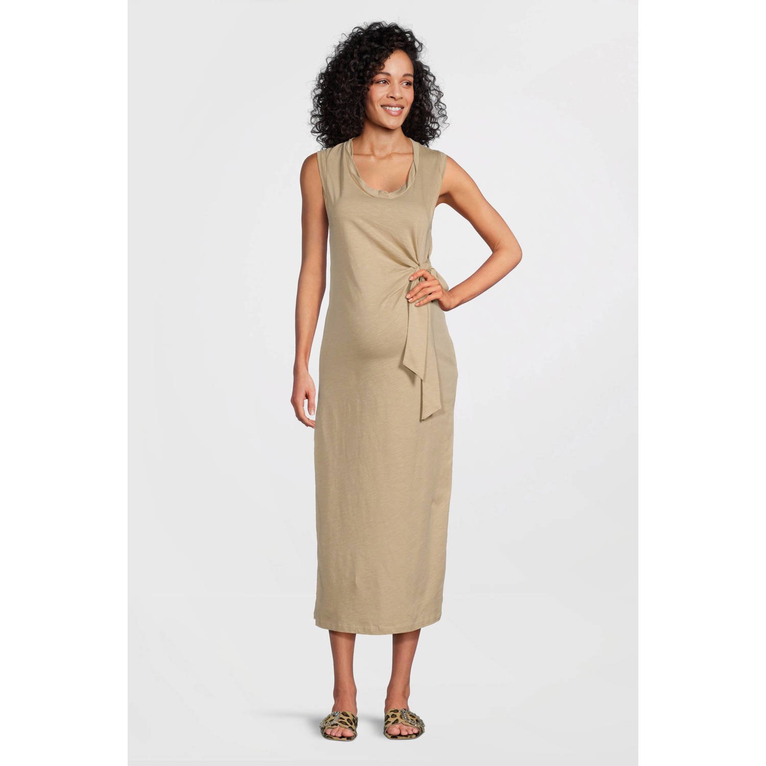 Love2wait zwangerschapsjurk Lucca beige Dames Katoen Ronde hals Effen XS