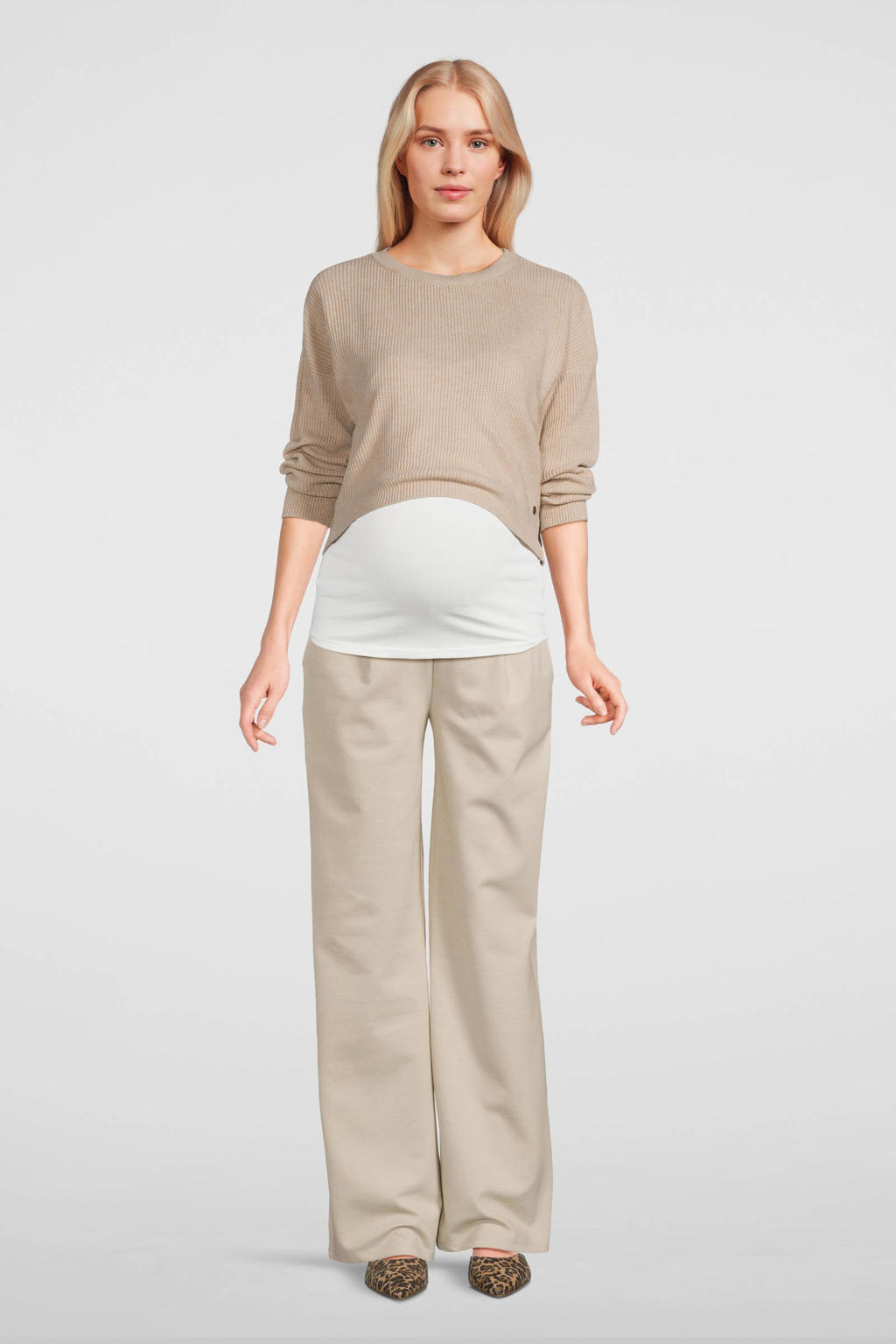 LOVE2WAIT low waist wide leg broek beige