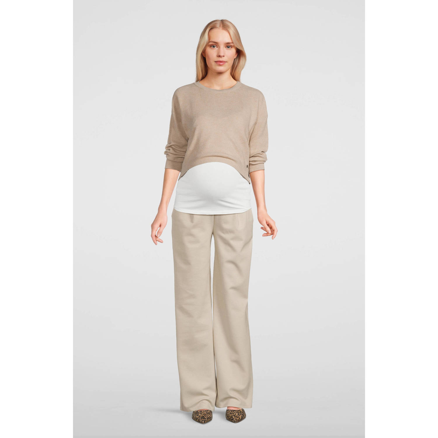 LOVE2WAIT low waist wide leg broek beige