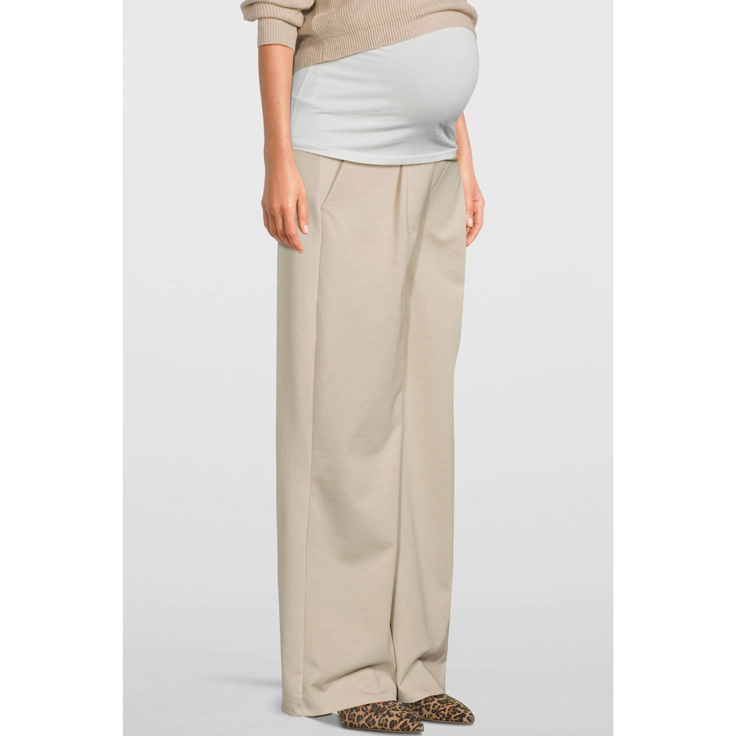 LOVE2WAIT low waist wide leg broek beige
