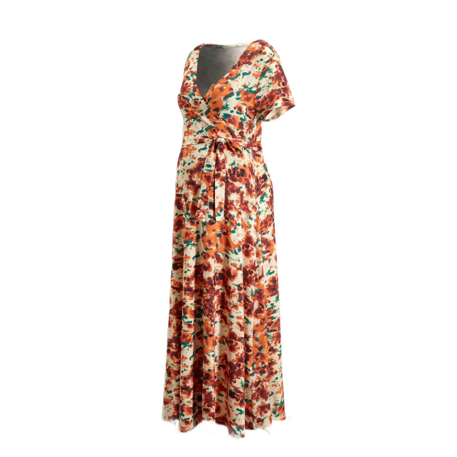 Love2wait zwangerschaps- en voedingsjurk met all over print oranje brique groen Dames Viscose V-hals XL