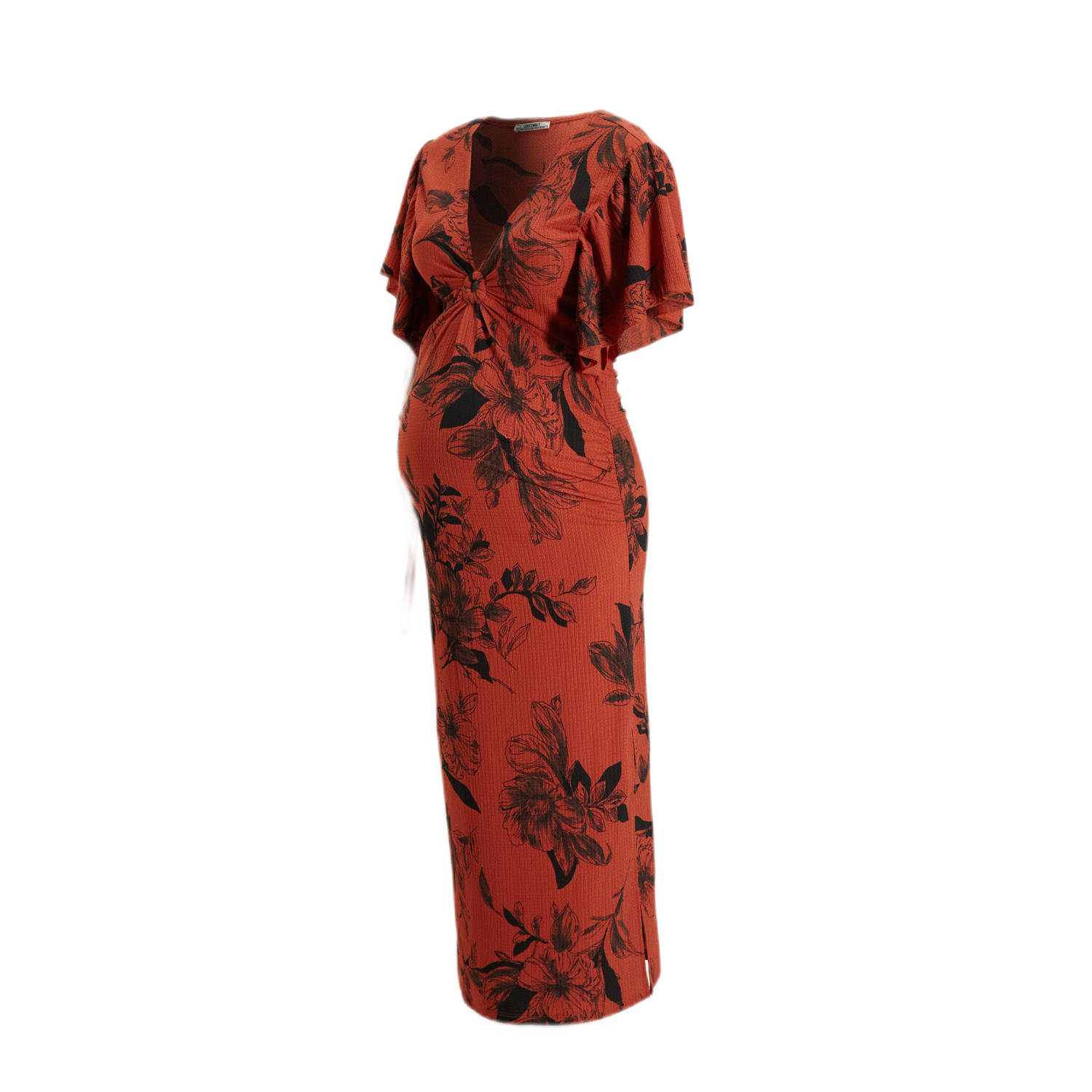 Love2wait gebloemde zwangerschaps- en voedingsjurk Sofia rood zwart Dames Polyester V-hals XS