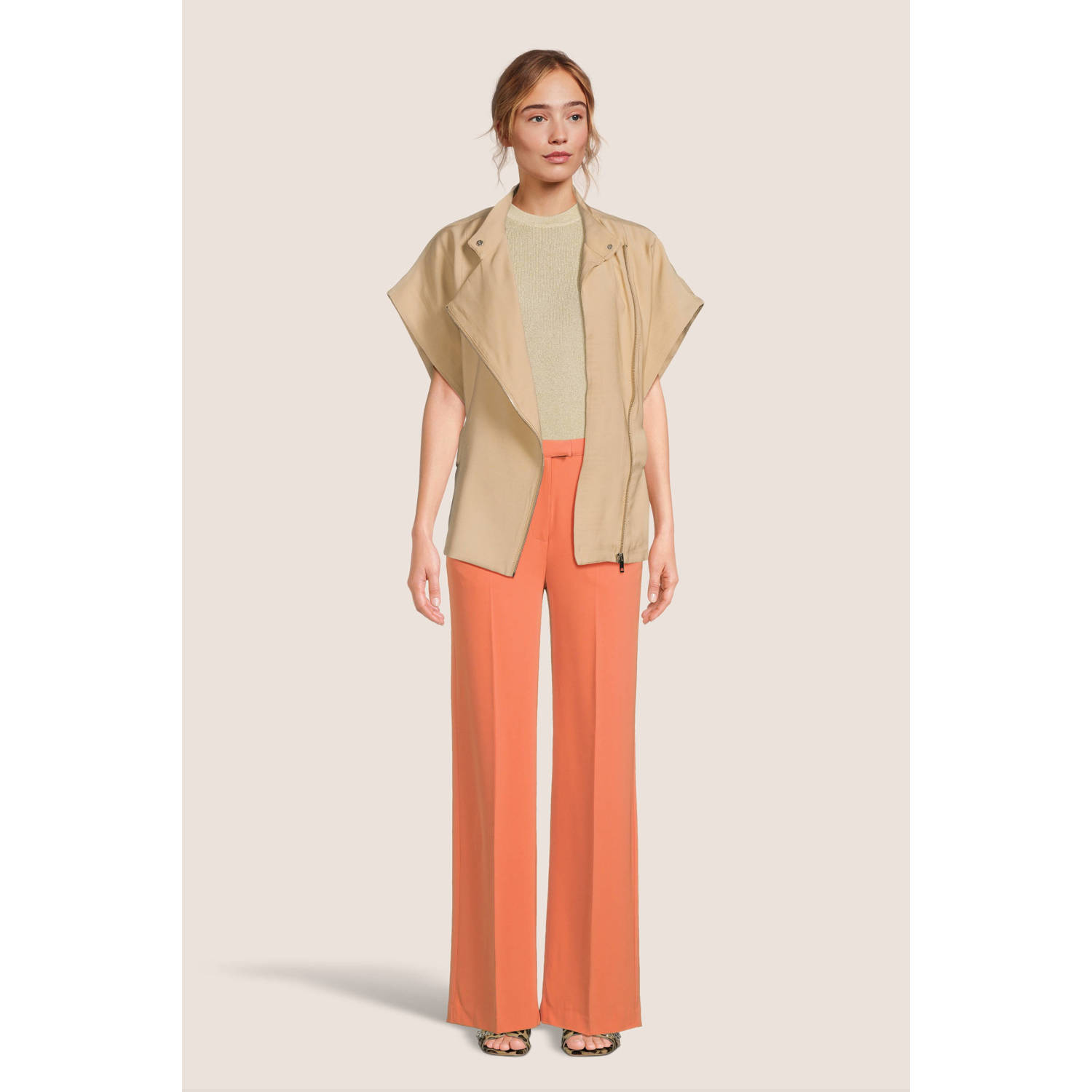 Another-Label high waist straight fit pantalon oranje