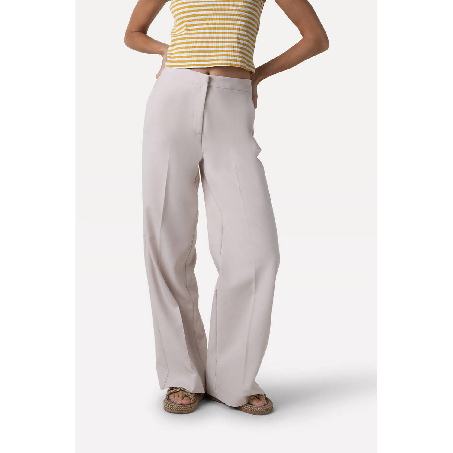 Another-Label high waist straight fit pantalon Moore ecru