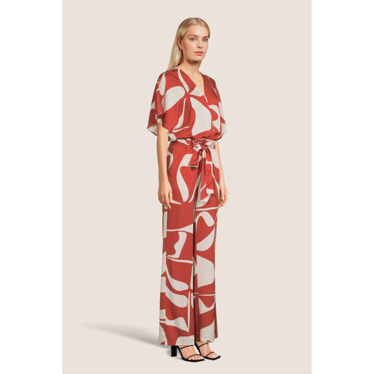 Another-Label jumpsuit met grafische print oranje ecru