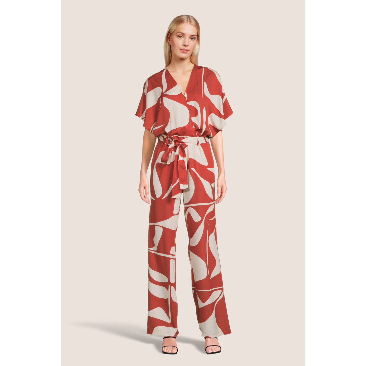 Another-Label jumpsuit met grafische print oranje ecru