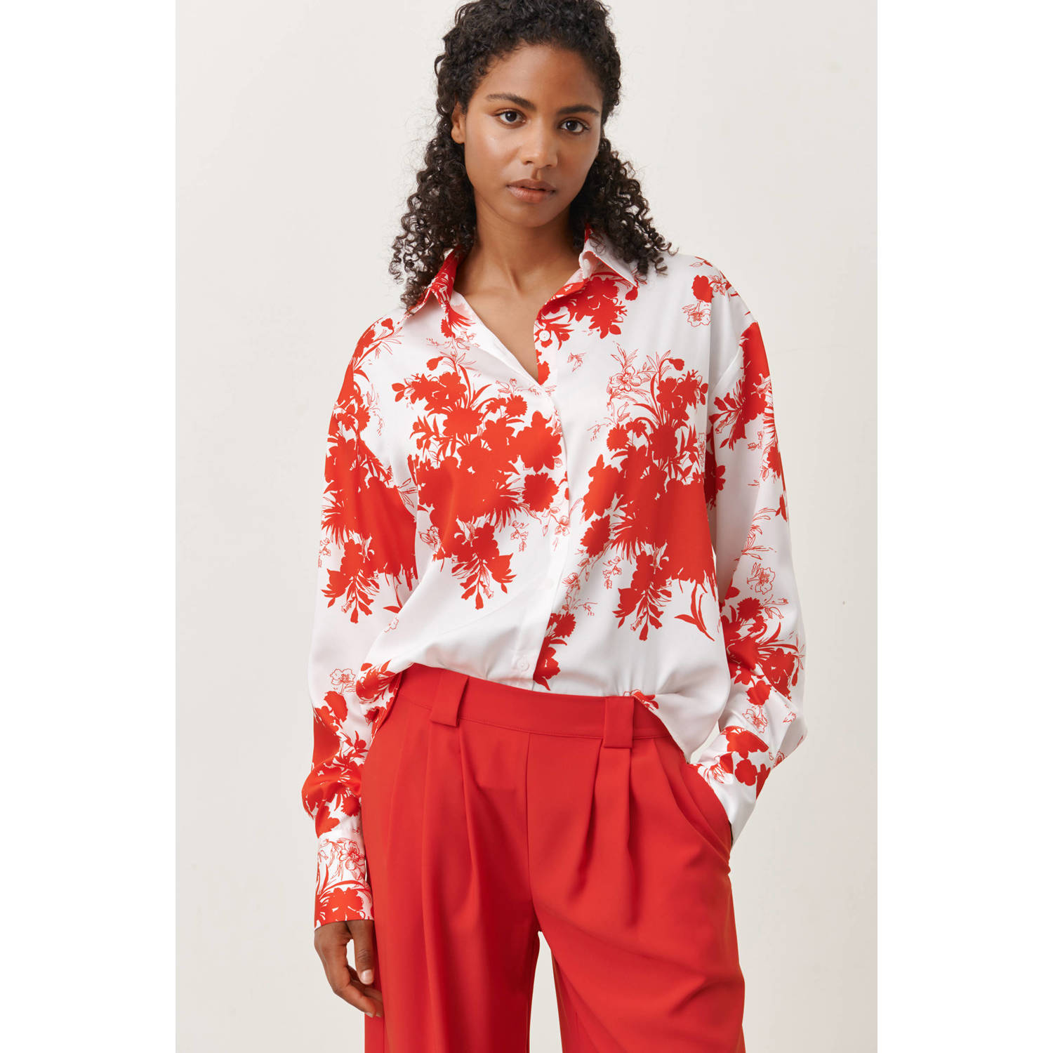 Jane Lushka gebloemde blouse Sally koraalrood wit