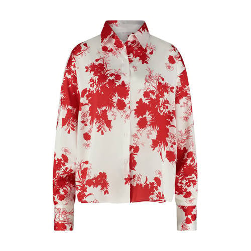 Jane Lushka gebloemde blouse Sally van travelstof koraalrood/ wit
