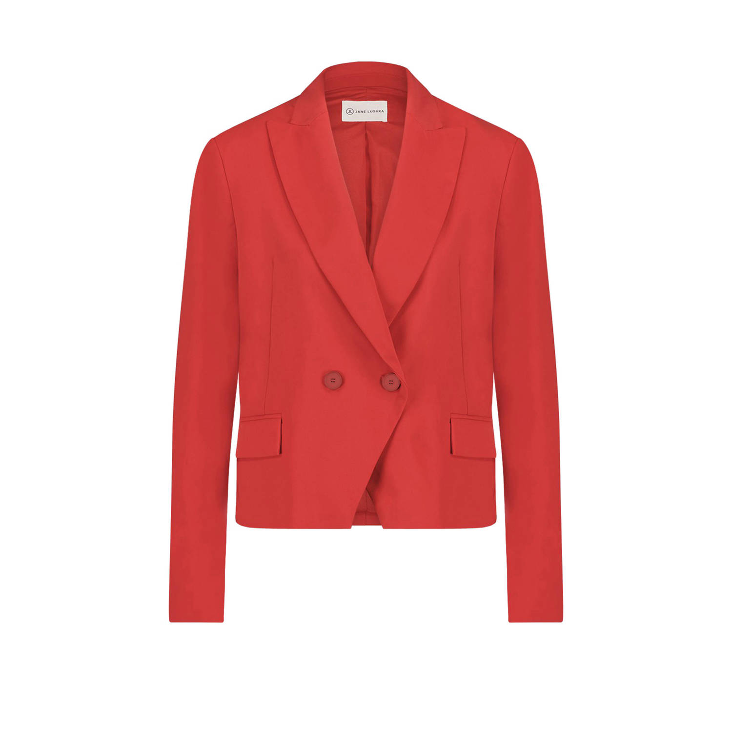 Jane Lushka rechtvallende blazer Bart van travelstof rood