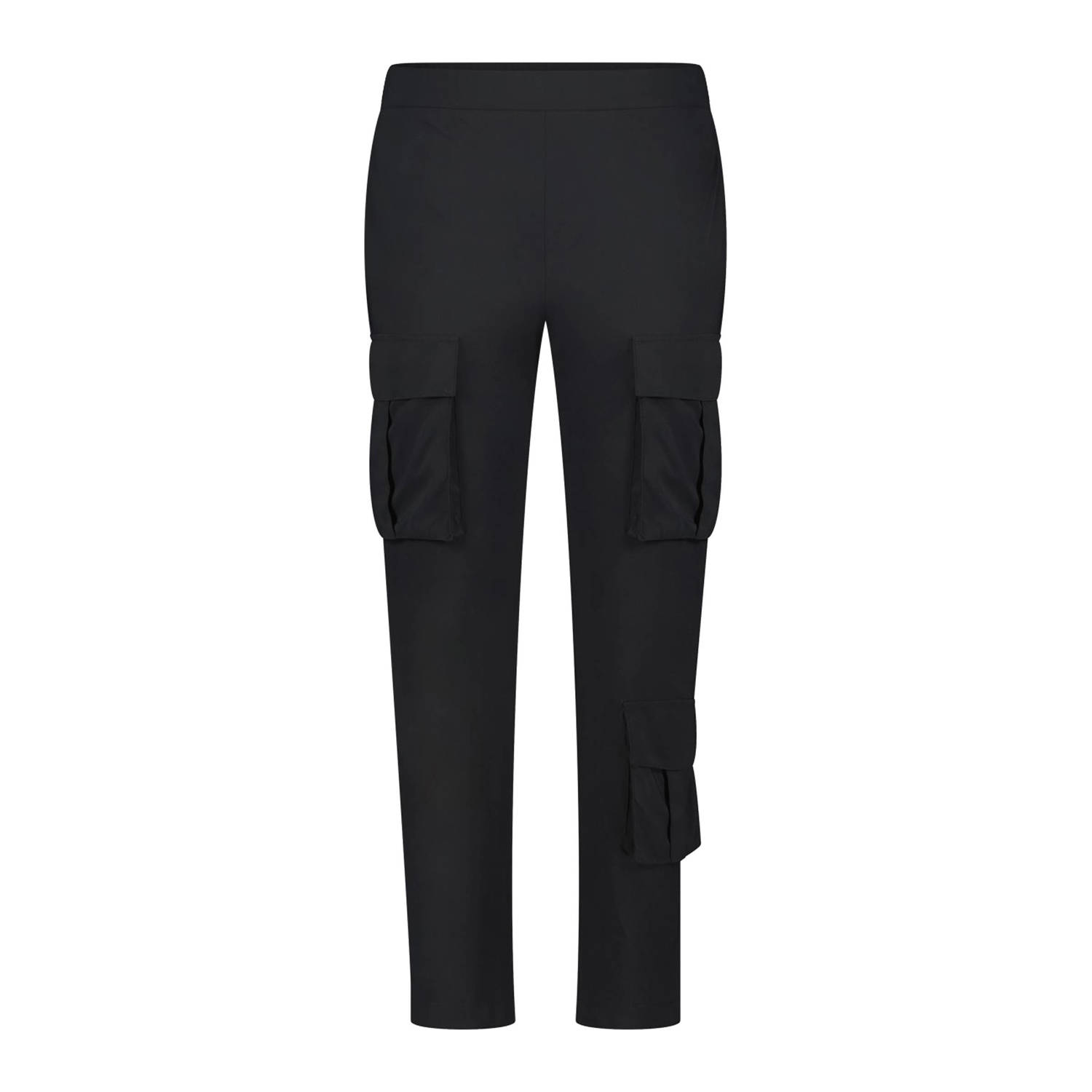 Jane Lushka slim fit cargobroek Frey van travelstof zwart
