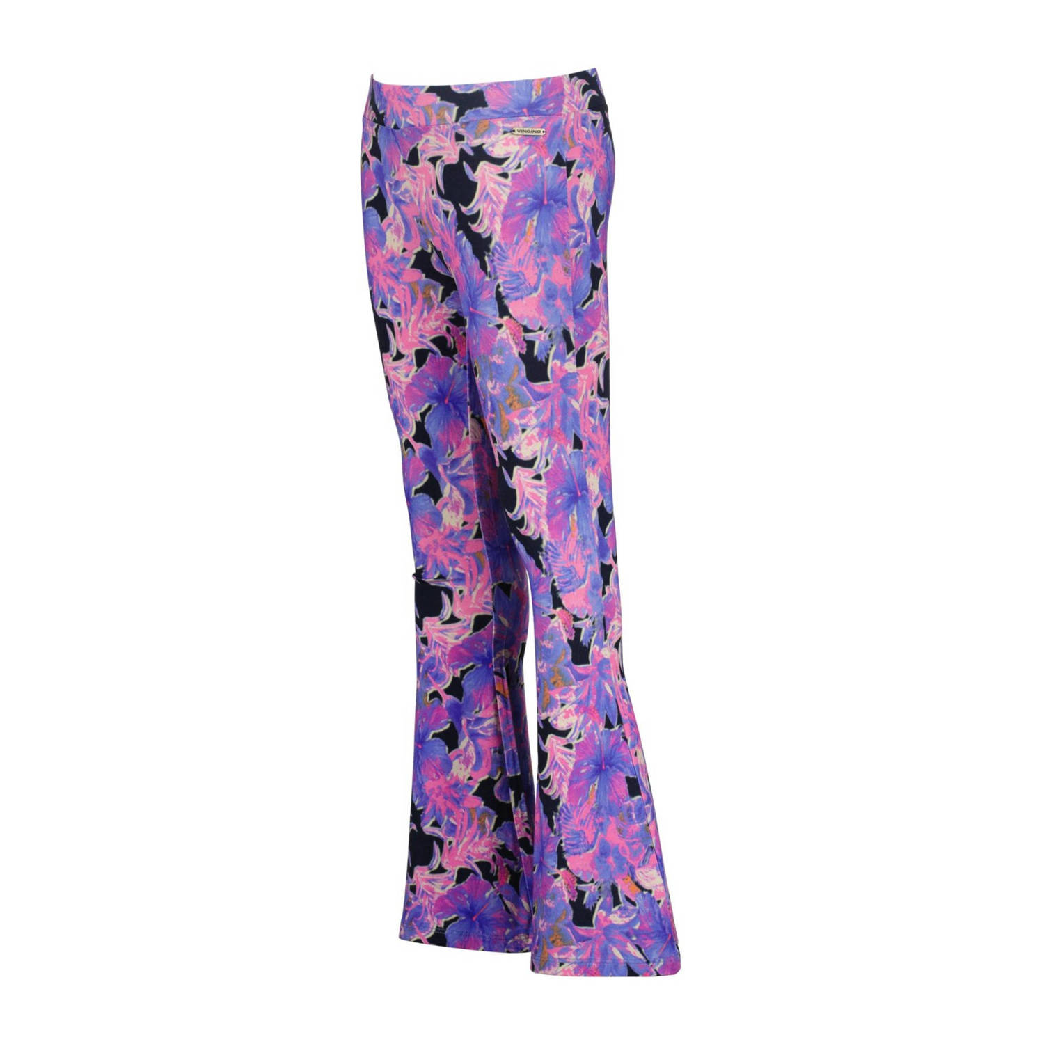 Vingino flared broek Safien met all over print paars roze zwart