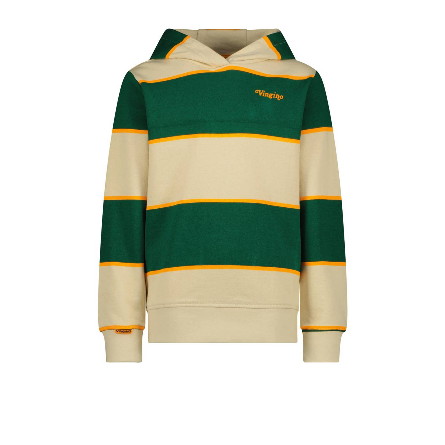 VINGINO gestreepte hoodie Neal donkergroen zand Sweater Jongens Katoen Capuchon 128