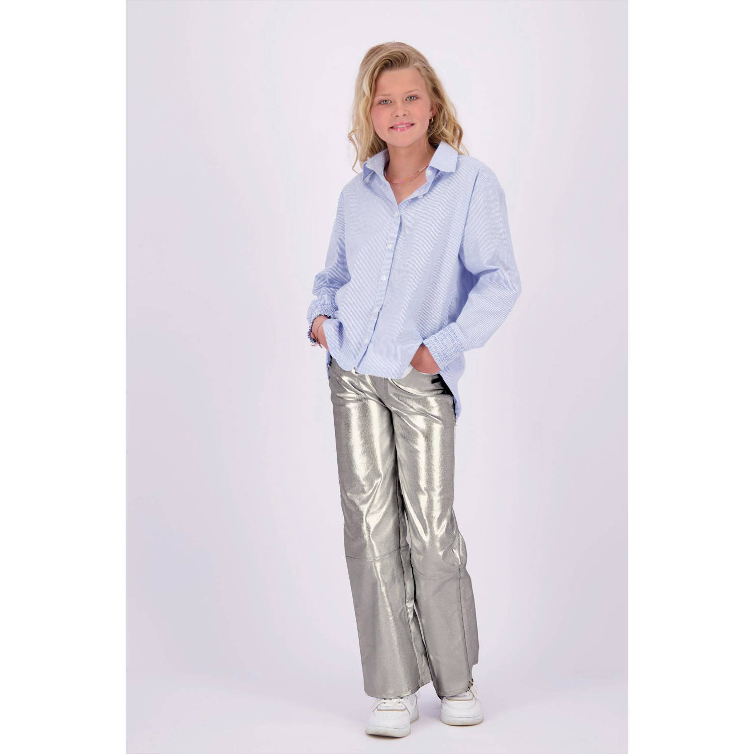 VINGINO metallic wide leg broek Sarley zilver Meisjes Katoen Effen 128
