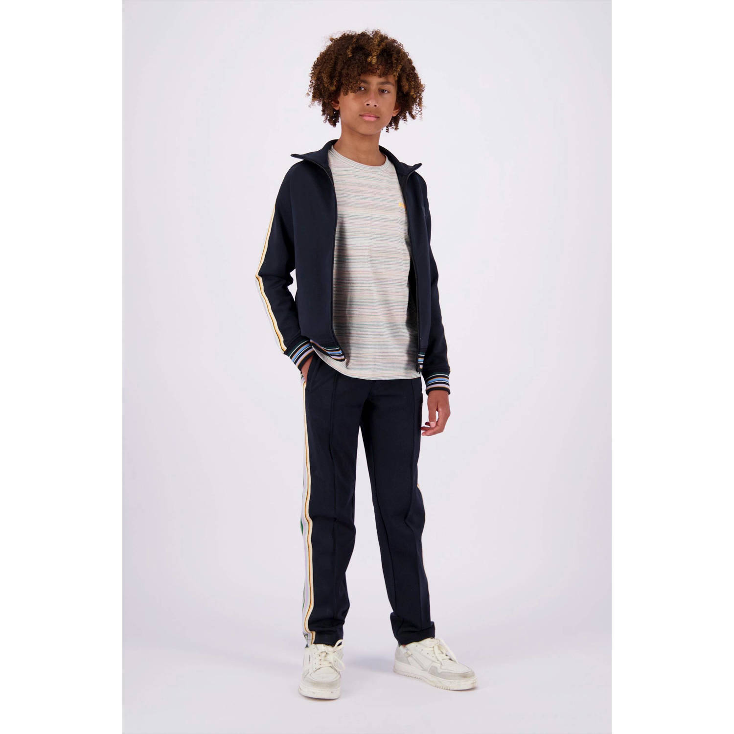 VINGINO sweatvest Owin met contrastbies donkerblauw geel Jongens Polyester Opstaande kraag 176