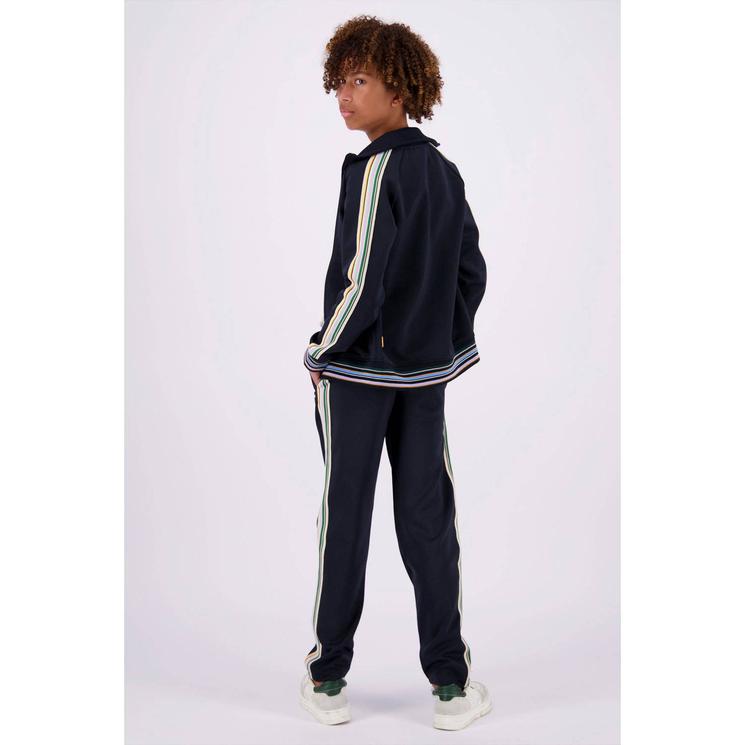 Vingino sweatvest Owin met contrastbies donkerblauw geel