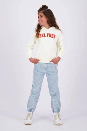 hoodie Nadien met tekst offwhite/rood