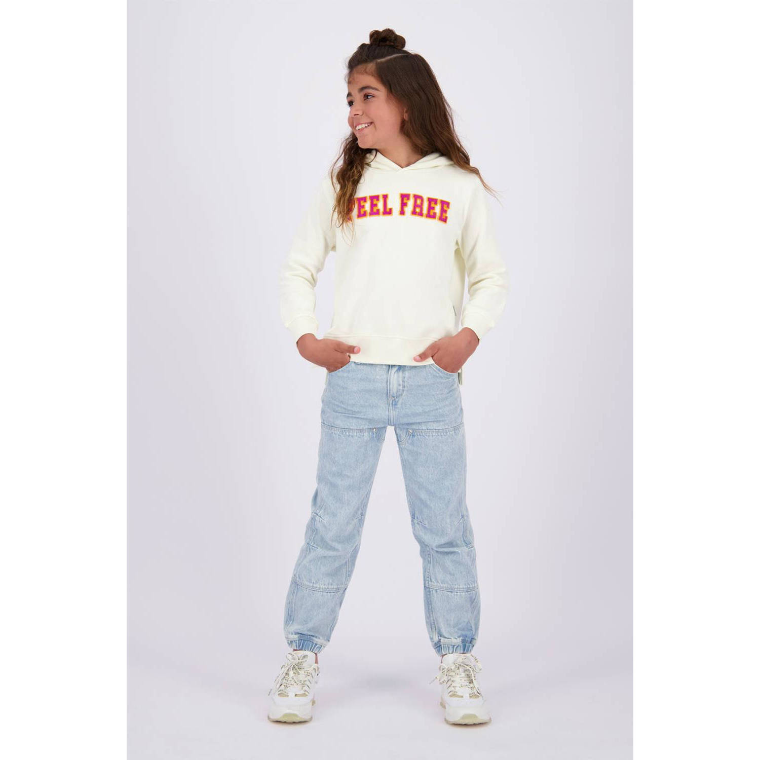 VINGINO hoodie Nadien met tekst offwhite rood Sweater Ecru Tekst 128
