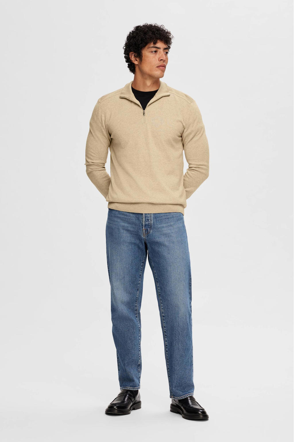 Selected gemêleerde trui SLHBERG beige
