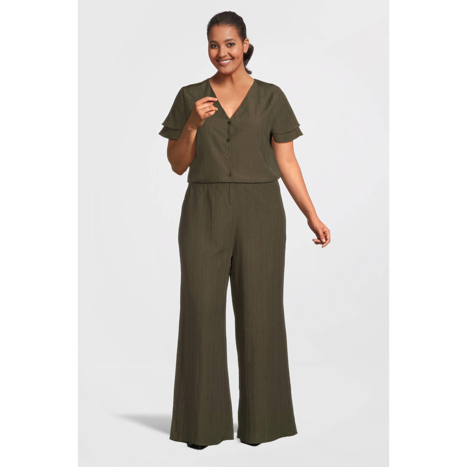 GREAT LOOKS crinkle wide leg broek khaki