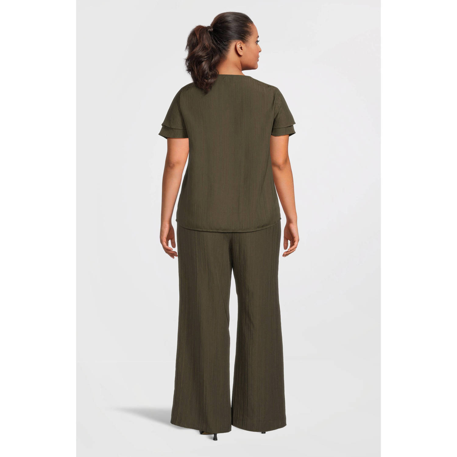 GREAT LOOKS crinkle wide leg broek khaki
