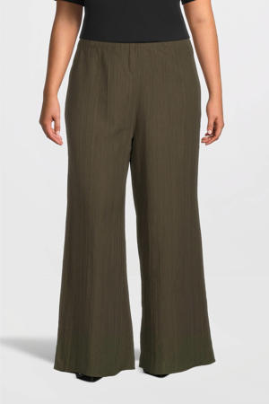 crinkle wide leg broek khaki