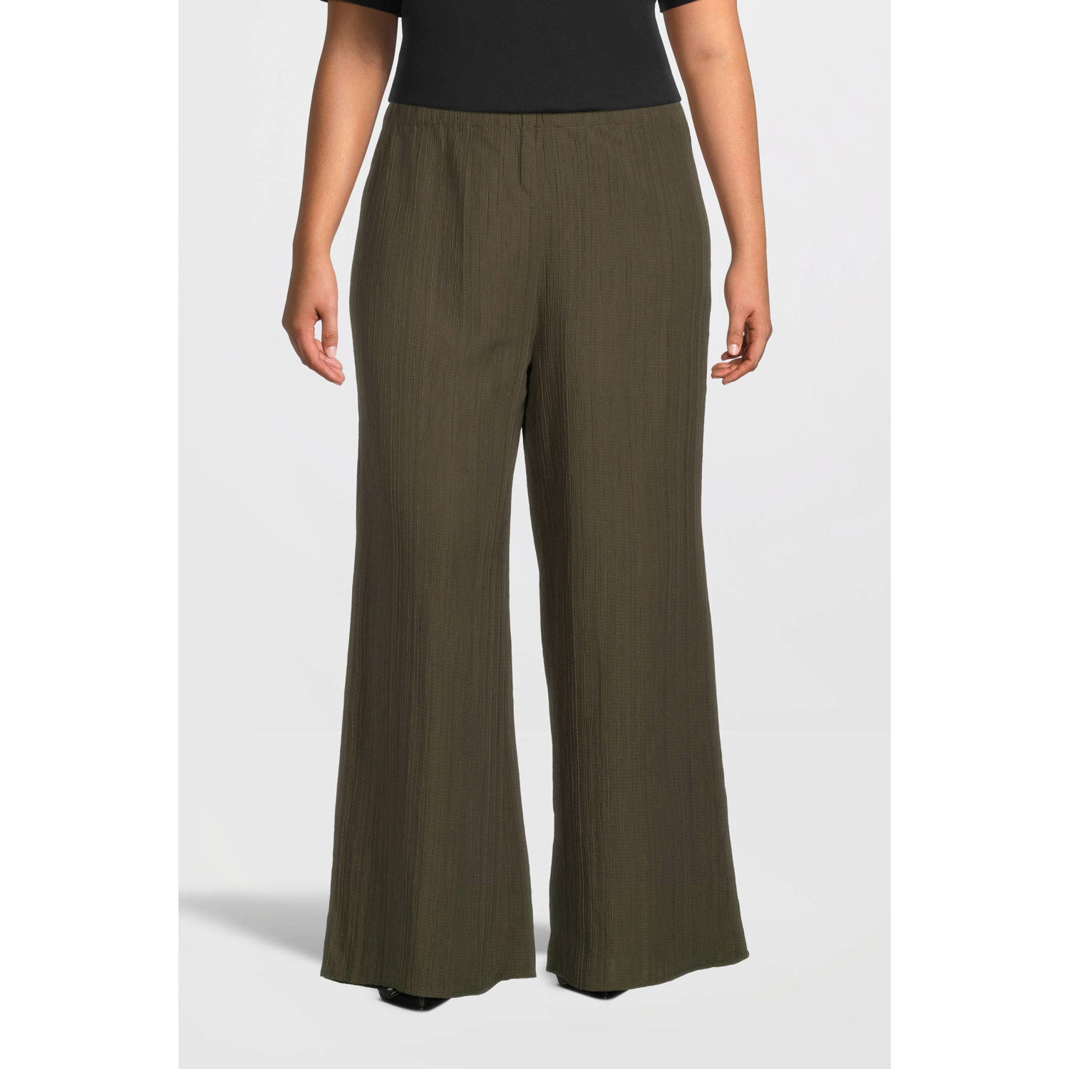 GREAT LOOKS crinkle wide leg broek khaki