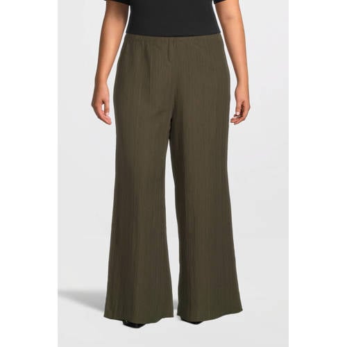 GREAT LOOKS crinkle wide leg broek khaki afbeelding