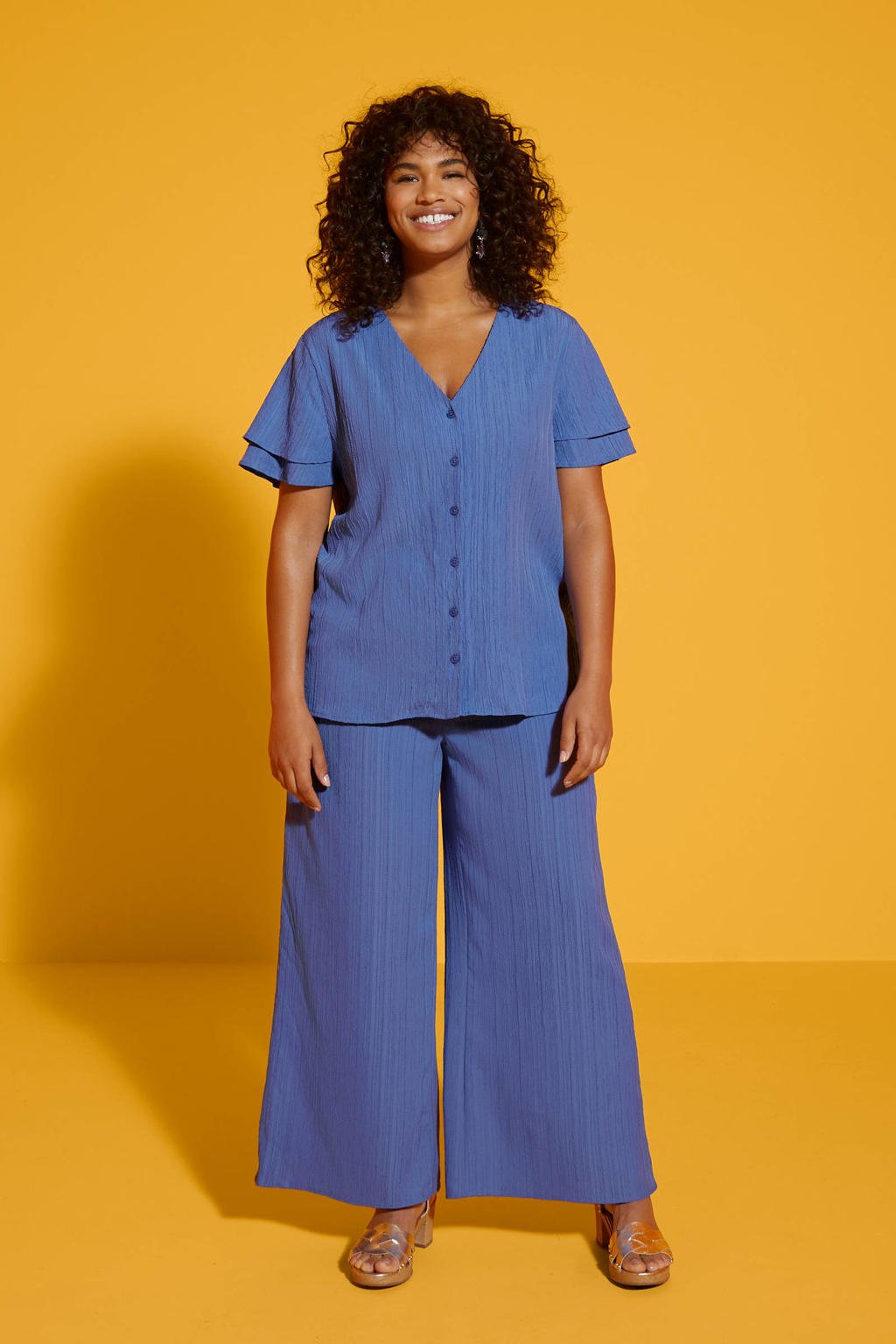 GREAT LOOKS crinkle wide leg broek paars