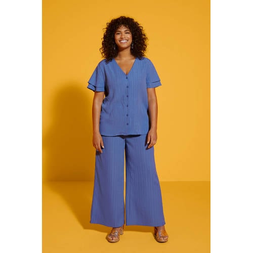 GREAT LOOKS crinkle wide leg broek paars afbeelding